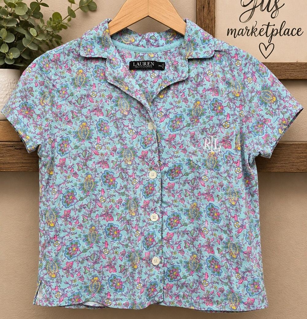 Lauren Ralph Lauren Pajama Top P/XS Petite Floral Button Front Sleep Shirt RL